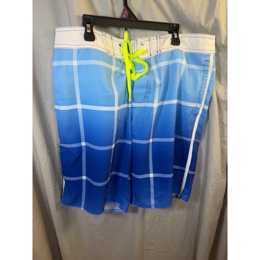 American Eagle Mens Blue Board Shorts Neon Yellow Accents Size Medium